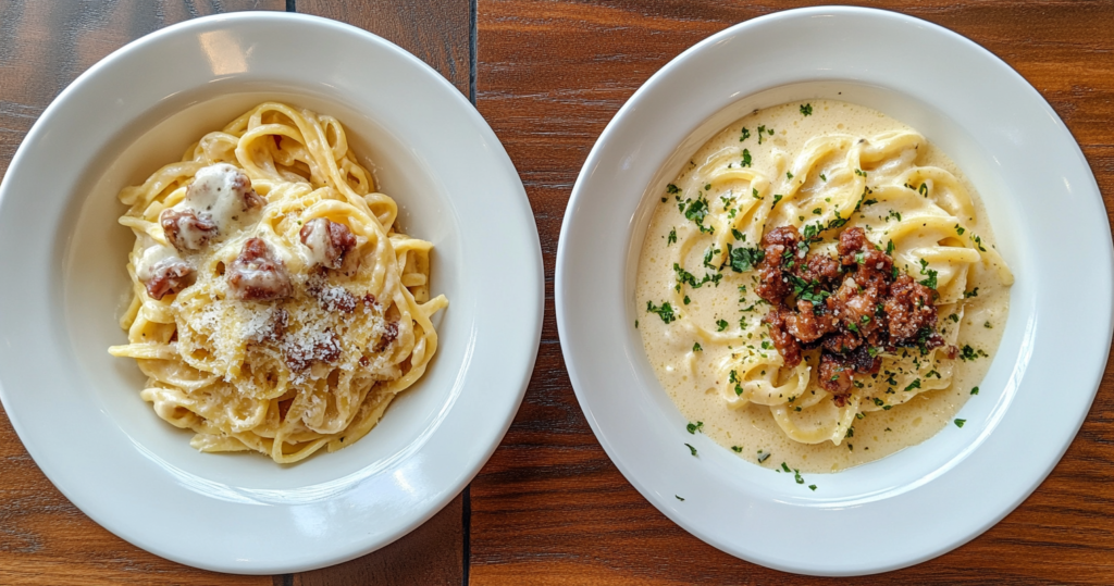 What's the difference between creamy pasta and carbonara?